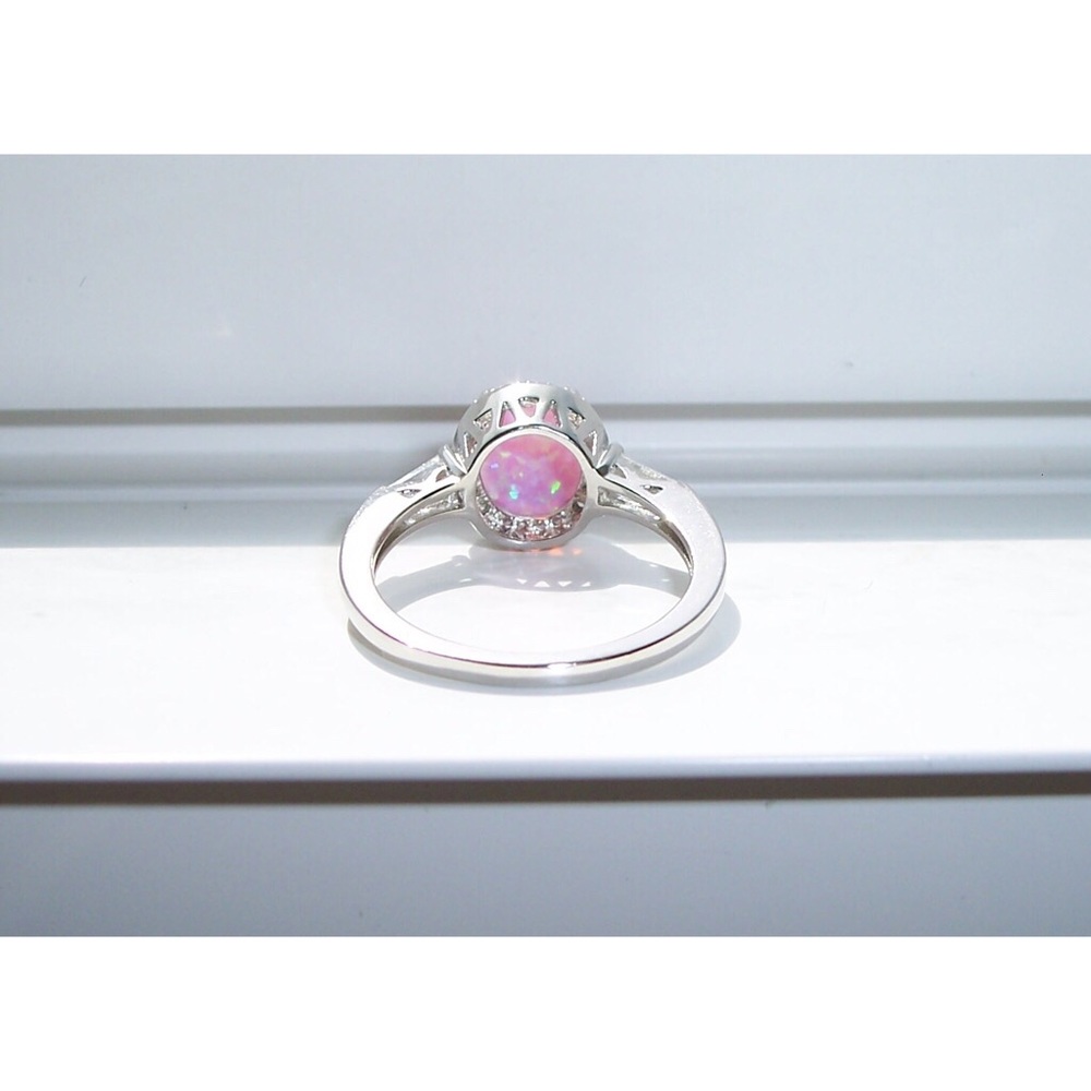 925 STERLING SILVER Lab Created Pink Opal CZ Ring - Picture 11 of 16